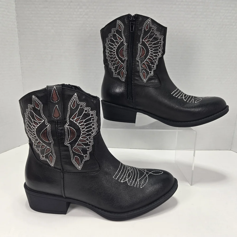 Coconuts By Matisse Bandera Black Western Embroidered Ankle Booties Boots Size 6